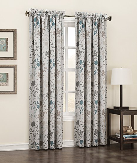 Sun Zero Kara Energy Efficient Rod Pocket Curtain Panel, 54 x 84 Inch, Stone Beige Floral Print