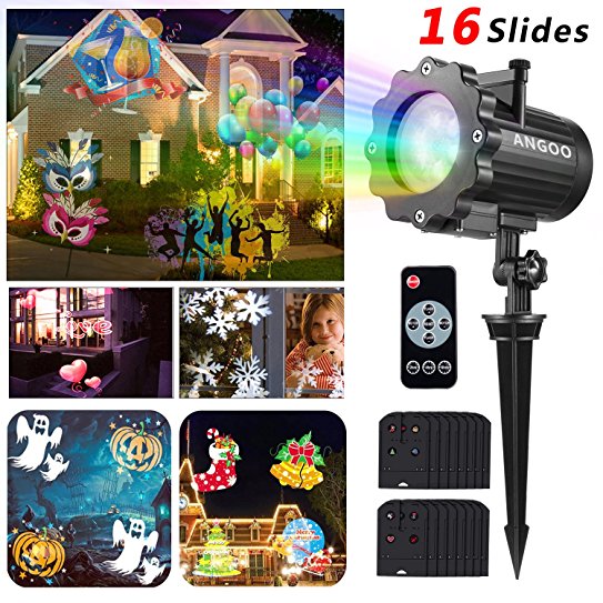 Led Christmas Light Projector, ANGOO Landscape Snowflake Spotlight With 16PCs Switchable Slides, Waterproof Led Projector Light Show for Christmas, Party, and Other Holiday Decoration