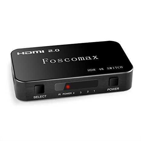 Foscomax HDMI Switch 2.0 HDMI Switcher 4K 4 in 1 out HDCP 2.2 with IR Wireless Remote Control Supports FHD 1080P 3D for PS4/ Xbox 360/ Fire TV Etc