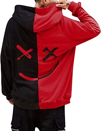 Simayixx Fashion Print Hoodie Sweatshirt Men Unisex Teens Smiling Face Color Block Jacket Pullover Sweaters Plus Size Tops