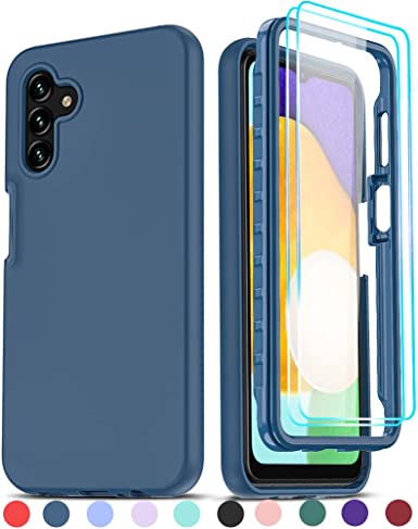 LeYi for Samsung Galaxy A13 5G Phone Case with [2 x Tempered Glass Screen Protector], Full-Body Shockproof Soft Liquid Silicone Hybrid Protective Cover Case for Galaxy A13 5G Blue