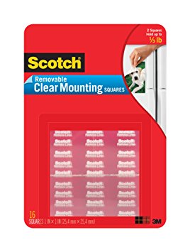 Scotch Removable Mounting Squares, 1-inch x 1-inch, Clear, 16-Squares (859-MED)