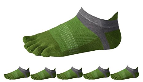 Men Cotton Low Cut Athletic Toe Socks 5 Finger No Show Mesh Wicking 6 Pack