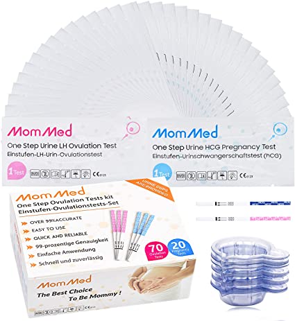 Ovulation and Pregnancy Test Strips, Easy at Home Ovulation Predictor Kit Includes 20 Pregnancy Tests, 70 Ovulation Test Strips and 90 Urine Cups, Comfortable Fertility Test, OPK Test Strips