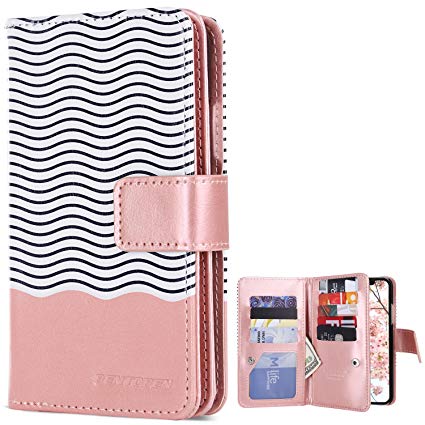 iPhone X Case,iPhone 10 Wallet Case,BENTOBEN iPhone X Wallet Case Glitter Faux Leather Flip Credit Card Holder Wristlet Shockproof Women Protective Case for Apple iPhone X/10 (2017) Rose Gold