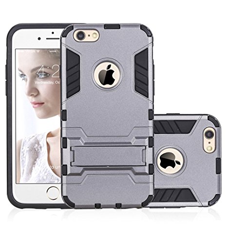 iPhone 6s Plus Case, NOVT Dual Layer [Hard Plastic with Soft Rubber] Shockproof Hybrid Kickstand iPhone 6 Plus Case Protective Phone Case Cover for Apple iPhone 6/6S Plus 5.5 Inch (Gray)