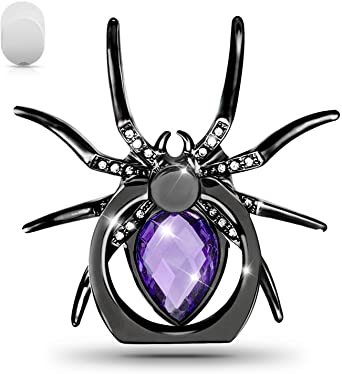 Spider Bling Phone Ring Holder Animal, Allengel Sparkle Phone Ring Artificial Diamond Stand, Rhinestone Cell Phone Finger Ring for Phone, Pad (Purple)
