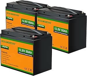 ECO-WORTHY 12V 50Ah 3 Pack LiFePO4 Lithium Battery (Pack in series to 36V 50Ah), Built-in BMS, 3000  Deep Cycle, Replacement of Lead-Acid Battery, Easy Installation, For Golf Cart, Trolling Motor