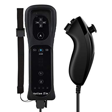 Lavuky WR02 Wii Remote Plus and Nunchuck Controller with Silicone Case and Wrist Strap -Black(3rd-Party Product)
