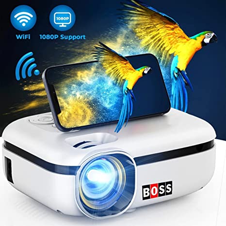 BOSS S44 | 1920 x 1080 Full HD | Contrast Ratio 4000:1 | Lumens 4000 | 3D : Yes (Red and Blue Anaglyph) | Supports USB, HDMI, Wi-Fi | Home Theatre Video Projector for Home/Office