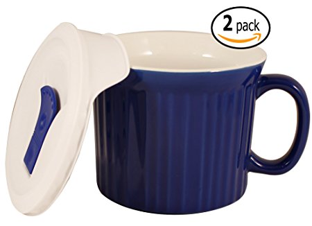 CorningWare Oven Safe Travel Mug with Vented Lid and Pan Scraper, 20 Ounce (2-Pack, Blue)