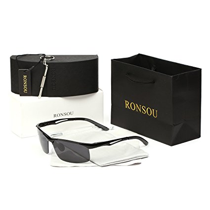 Ronsou Men Sport Aluminum Magnesium Polarized Sunglasses Alloy Mirror eyewear