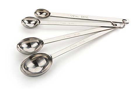 RSVP Endurance 6-1/4-inch Length Extra Long Stainless Steel Measuring Spoons, Set of 4, Includes; 2 Tablespoon, 1 Tablespoon, 1-Teaspoon, 1/2-Teaspoon