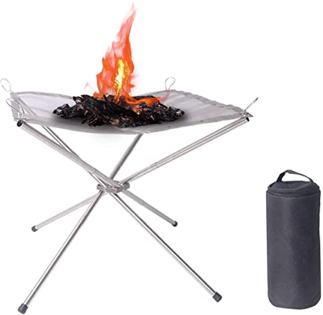 Hikeman Portable Mesh Fire Pit Outdoor - Foldable Stainless Steel Patio Fireplace Pefect Wood Burning for Camping Backyard and Garden (Medium)