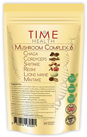 Mushroom Complex 6 - MAXIMUM STRENGHT 13500mg per Capsule - 3 Months Supply - Chaga, Cordyceps, Shiitake, Reishi, Lions mane, Maitake - UK Manufactured to GMP code of practice and ISO 9001 quality assurance