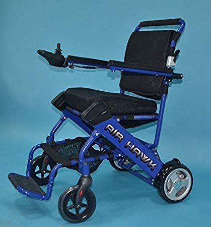 Air Hawk Power Chair Blue - Lightest Weight 41 lbs Folding fits in Car Trunk 9 Free Accessories