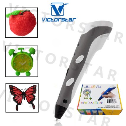 VICTORSTAR ® 3D Stereoscopic Printing Pen / White Grey / Portable RP100A for 3D Drawing Designing Printing   Power Adapter   ABS Filament / Amazing Gift for Kids