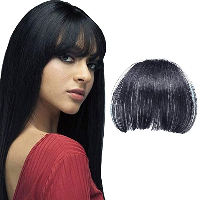 Clip in Bangs Human Hair Air Neat Bangs Natural Front Face Bangs Extensions Soft Fringe Hair Extensions For Women/Girls,Jet Black Color