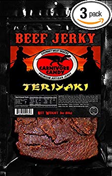 3 bags of 3 oz. Premium Teriyaki Beef Jerky as seen on SHARK TANK. No MSG, No preservatives. High in Protein and makes the Best Snacks for camping or just hanging out!.