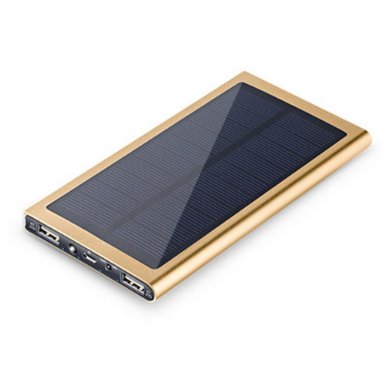 Misun Ultra-slim Portable Solar Power Bank External Battery Energy Charger 20000mAh with Dual USB Port for iPhone 6S 6 Plus, iPad, Samsung Galaxy and More (Gold)