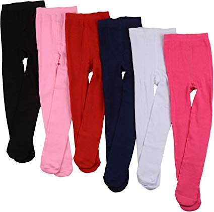 ToBeInstyle Girls' 6 Pack Warm Assorted Acrylic Blend Full Footed Winter Tights