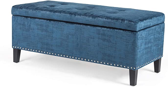 Joveco Storage Ottoman Bench Microfiber Rectangular Button Tufted Footstool (Blue 1#)