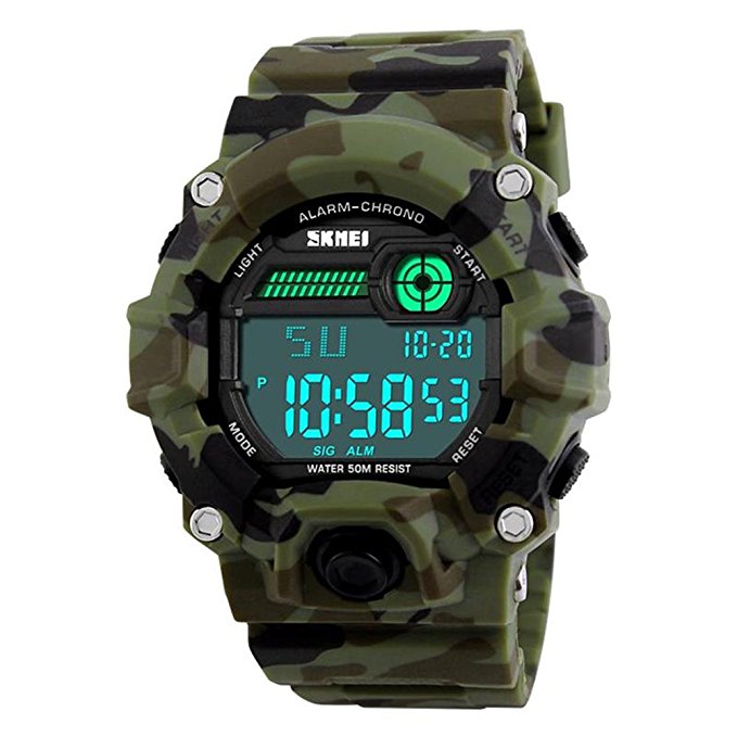 Men's Digital Sports LED Waterproof Electronic Casual Military Wrist Camouflage Strap Watch With Silicone Band Luminous Army Watches