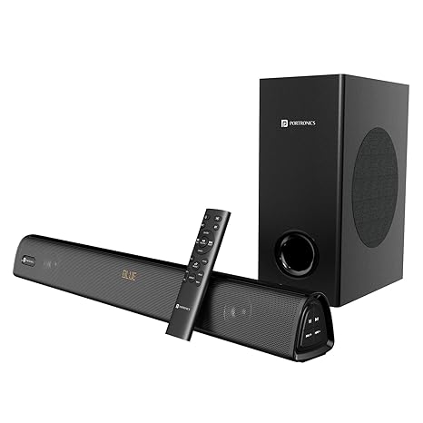 Portronics Pure Sound 106 | 120W Bluetooth Soundbar with Wired Subwoofer for Deep Bass, 2.1 Channel Home Theatre, HD Sound,3 EQ Modes, BT 5.3V,HDMI, AUX in, USB Port, Sleek Remote Control(Black)