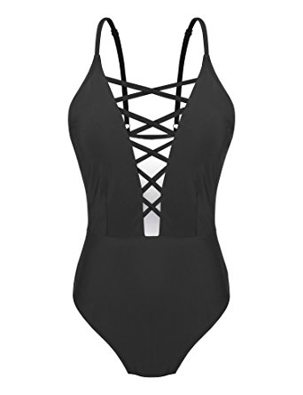 Yolev Monokini One Piece Swimsuits for Women, Maillot Bathing Suit with Crisscross Front and Backless Details