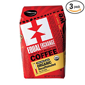 Equal Exchange Organic Coffee, Decaf, Whole Bean, 12-Ounce Bags (Pack of 3)