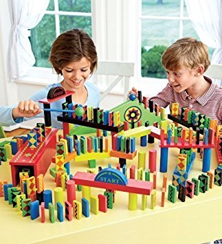 HearthSong Classic 255-Piece Domino Race Set with 24-Piece Add-On Set