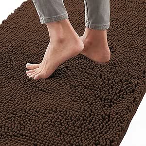 Gorilla Grip Bath Rug Mat 48x17, Thick Soft Absorbent Chenille, Rubber Backing Quick Dry Microfiber Mats, Machine Washable Rugs for Shower Floor, Bathroom Runner Bathmat Accessories Decor, Brown