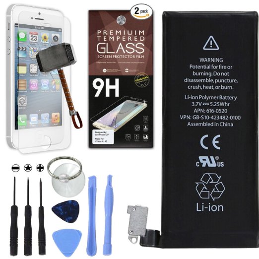 iPhone 4 Battery Repair Kit - Complete Replacement Set 8211 Includes Tools 8211 Set of 2 Glass Screen Protectors Pack 8211 Original OEM 0 Cycle Apple Batteries - APN 616-0512 A1332 and A1349 - 1420mAh