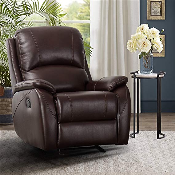 CANMOV Rocker Recliner Chair - Classic and Traditional Bonded Leather Single Manual Reclining Chair, 1 Seat Motion Sofa Recliner Chair with Padded Seat Back, Brown