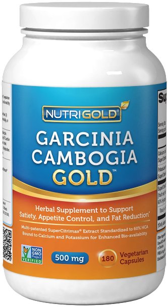 Garcinia Cambogia Extract - 100 Pure Garcinia Cambogia GOLD - 500 mg 180 Veggie Capsules Clinically-Proven Multi-Patented Water-Soluble SuperCitrimax 60 HCA Extract for Weight-Loss