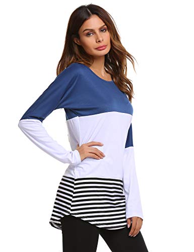 Beyove Women's Stripe Color Block T-Shirt Long Sleeve Tunic Tees Blouses Tops