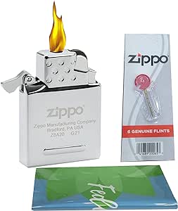 Zippo Yellow Flame Lighter Insert (65800) Plus Six Bonus Flints and a Microfiber Cleaning Cloth