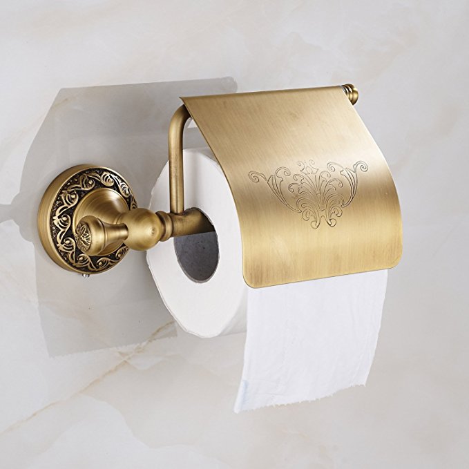 Oulantron Antique Brass Toilet Paper Holder Roll Tissue Bracket Wall Mounted
