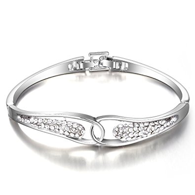 Menton Ezil Angel Tears Silver Plated Bangle Bracelets 7 Inches Diamond Accented Wedding Jewelry Women