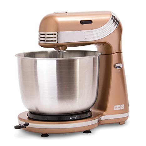 Dash Stand Mixer (Electric Mixer for Everyday Use): 6 Speed Stand Mixer with 3 qt Stainless Steel Mixing Bowl, Dough Hooks & Mixer Beaters for Dressings, Frosting, Meringues & More - Copper