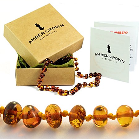 Amber Crown Baltic Amber Teething Necklace - Baroque Style Original Amber Color