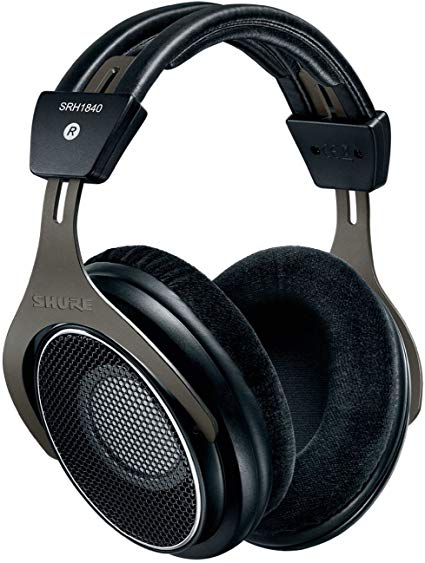 Shure SRH1840 Professional Open-back Premium Headphones, natural sound with smooth, extended high-end and accurate bass, wide stereo image, individually matched drivers , detachable cable, velour ear pads, black/silver