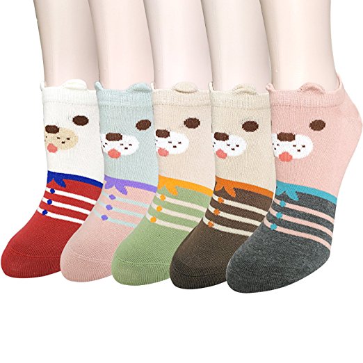 5 Pairs Womens Cute Animal Socks, Fun and Cool 100% Cotton Art Socks