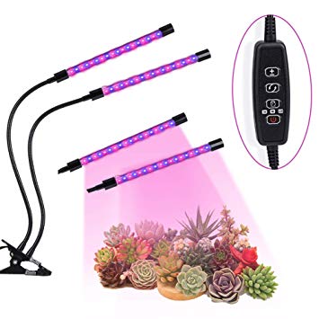 LED Grow Light, Vpcok Adjustable Dual-Head Plant Grow Lamp, 3/9/12 H Timing Switch, 6 Dimmable Levels, 400nm ~ 840 nm Red/Blue Spectrum, Enhance Indoor Plant Photosynthesis