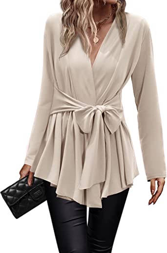 ACEVOG Lightweight Draped Cardigan for Women Open Front &Sash Tie 2 Ways Sweater Long Sleeve Wrap Duster