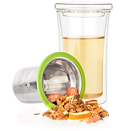 Tealyra - VESTA - Tea Infuser Cup - 12.0-ounce - Double Wall Glass Mug with Lid and Stainless Steel Infuser Basket - Perfect for Office and Home Uses for Loose Leaf Tea Steeping - 360ml