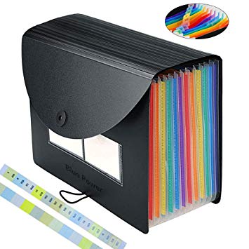 File Organiser/Filing Box/Expanding File Folder, BluePower 13 Pockets Desk Storage Expander with Lid,Multi-Color Accordion Document Wallets Folder Organiser