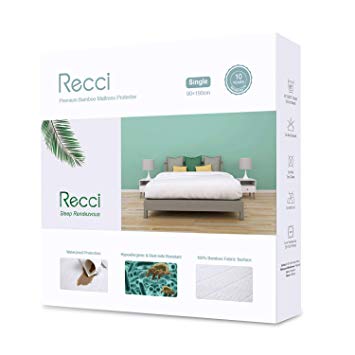 Recci Premium Bamboo Mattress Protector - Single Mattress Protector, 100% Bamboo Fabric Surface Mattress Cover, Waterproof Bed Cover, Anti Allergy, Bed Bug Proof【Single Size - 90 x 190 cm】