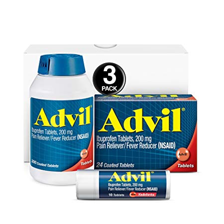 Advil (300 Count, 24 Count, 10 Count) Home & Away Pack, Pain Reliever / Fever Reducer Coated Tablet, 200mg Ibuprofen, Temporary Pain Relief