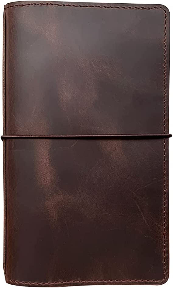 Travelers Notebook Cover with Inner Pockets, Card Slots and Pen Holder, Standard Size, Dark Brown